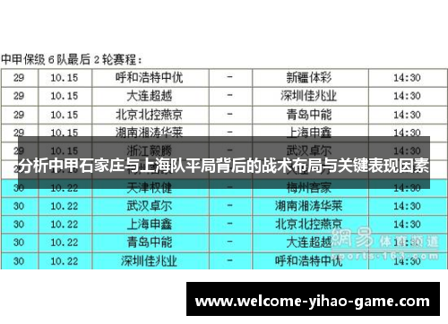 分析中甲石家庄与上海队平局背后的战术布局与关键表现因素