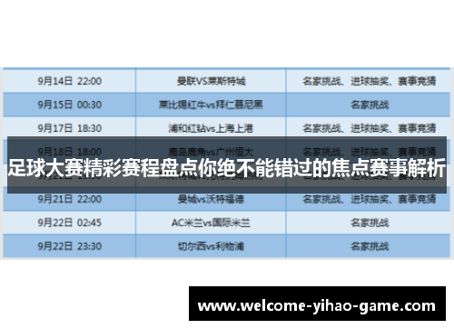 足球大赛精彩赛程盘点你绝不能错过的焦点赛事解析
